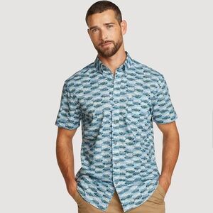 Eddie Bauer Men's Baja Short-Sleeve Shirt - Print Seamist Aqua Blue Size XL